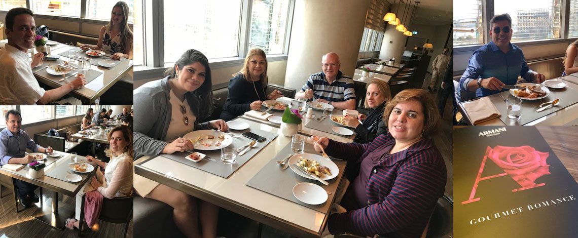 Paraibanos almoçam no elegante e luxuoso restaurante Mediterrâneo Armani, em Dubai