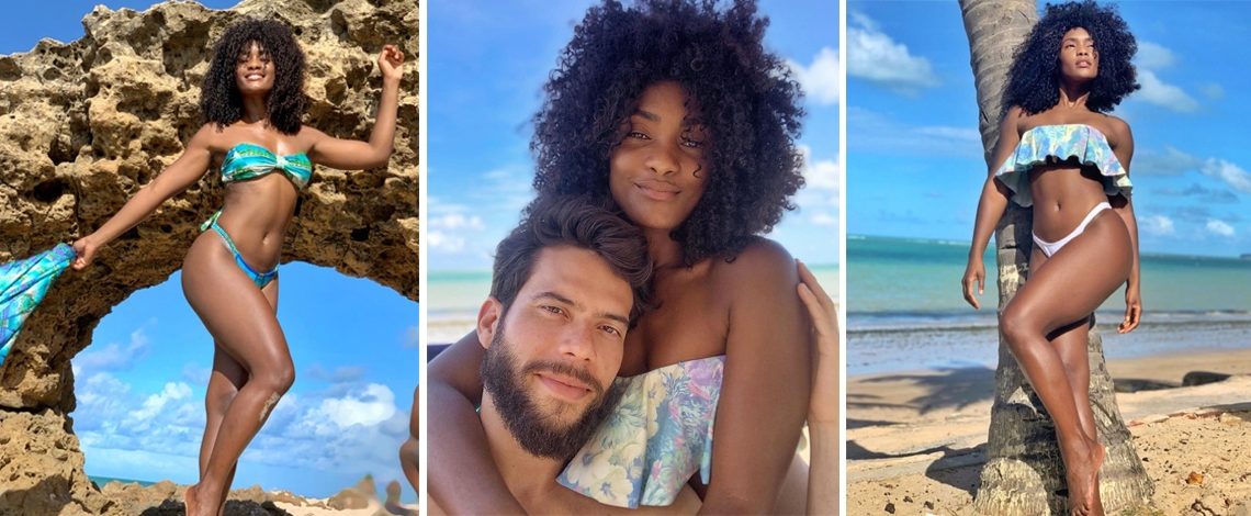 Atriz Global Erika Januza posta fotos com o namorado no litoral paraibano