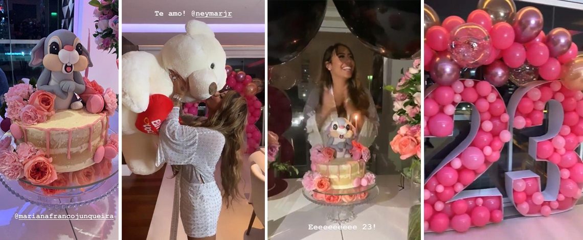 Rafaella Santos comemora 23 anos com festa infantil em casa e presente gigante de Neymar